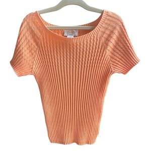 Talbots coral peach cable knit cotton Petite Small short sleeve top EUC spring